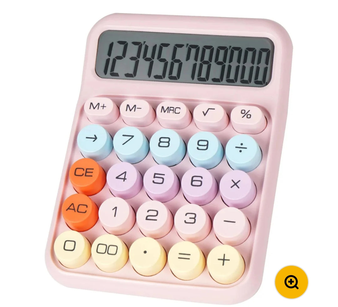 Mechanical Calculator, Cute Pink Calculators Desktop, 12 Digit Desk Calculators with Large LCD Display Big Button for Office Home and School (Pink)