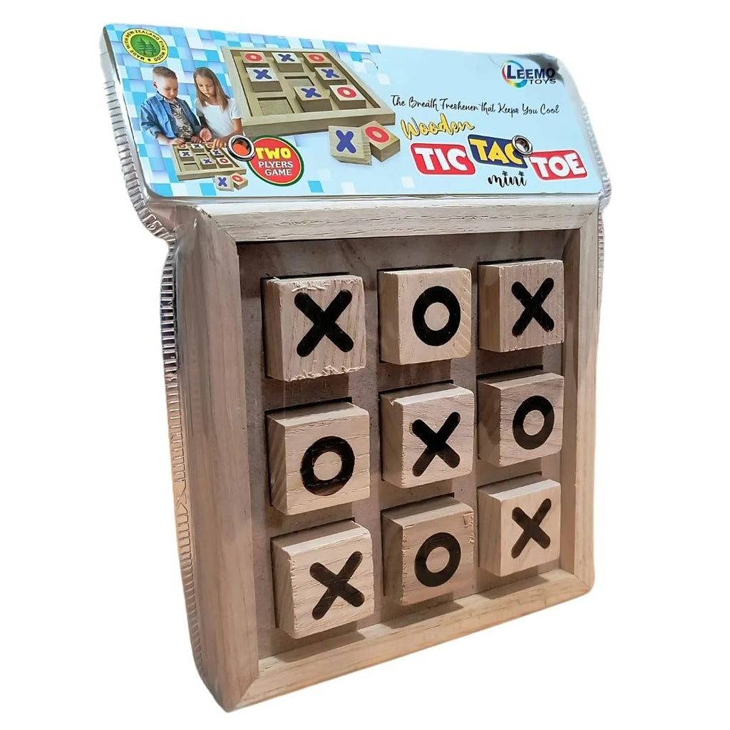 LEEMO Toys Wooden Tic Tac Toe Board Game, Mini 2-Player Strategy Game, Natural Wood Construction, Classic Family Entertainment