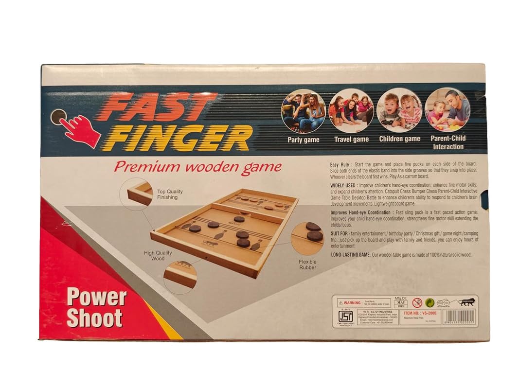 INOS Fast Finger Premium Wooden Power Shoot Board Game, 2-Player Family Game, Double-Sided