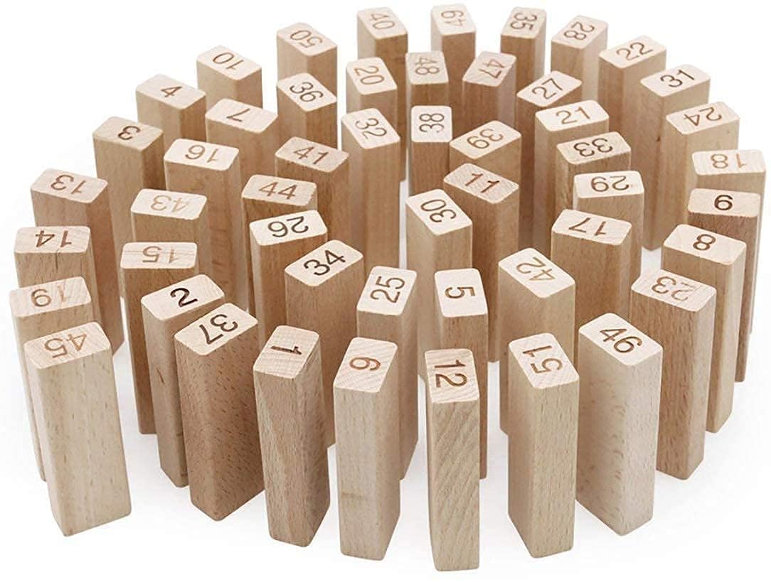 48pcs Hardwood Tumbling Tower,4 Dices | Wooden Building Blocks | Stacking Tower Game |Party Game, Birthday Gift for Adults and Kids Age 6+, Multiplayers