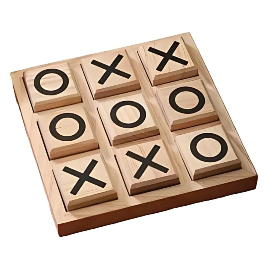 LEEMO Toys Wooden Tic Tac Toe Board Game, Mini 2-Player Strategy Game, Natural Wood Construction, Classic Family Entertainment