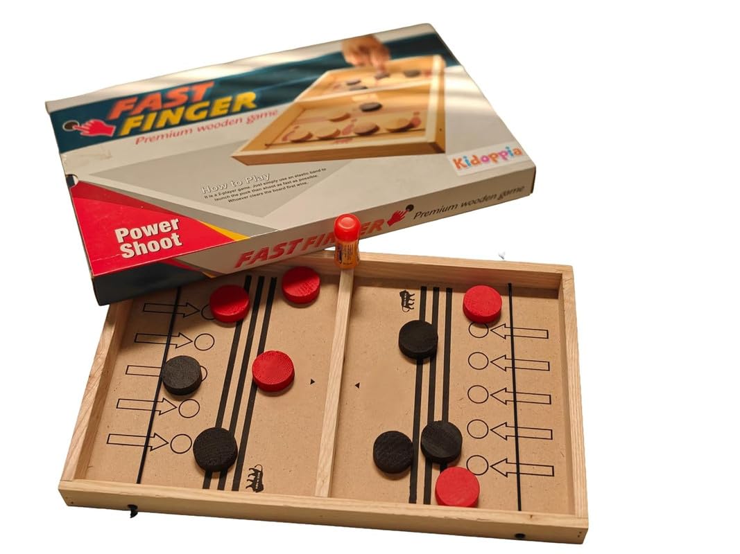 INOS Fast Finger Premium Wooden Power Shoot Board Game, 2-Player Family Game, Double-Sided