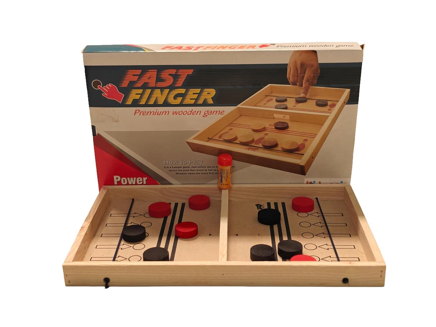 INOS Fast Finger Premium Wooden Power Shoot Board Game, 2-Player Family Game, Double-Sided