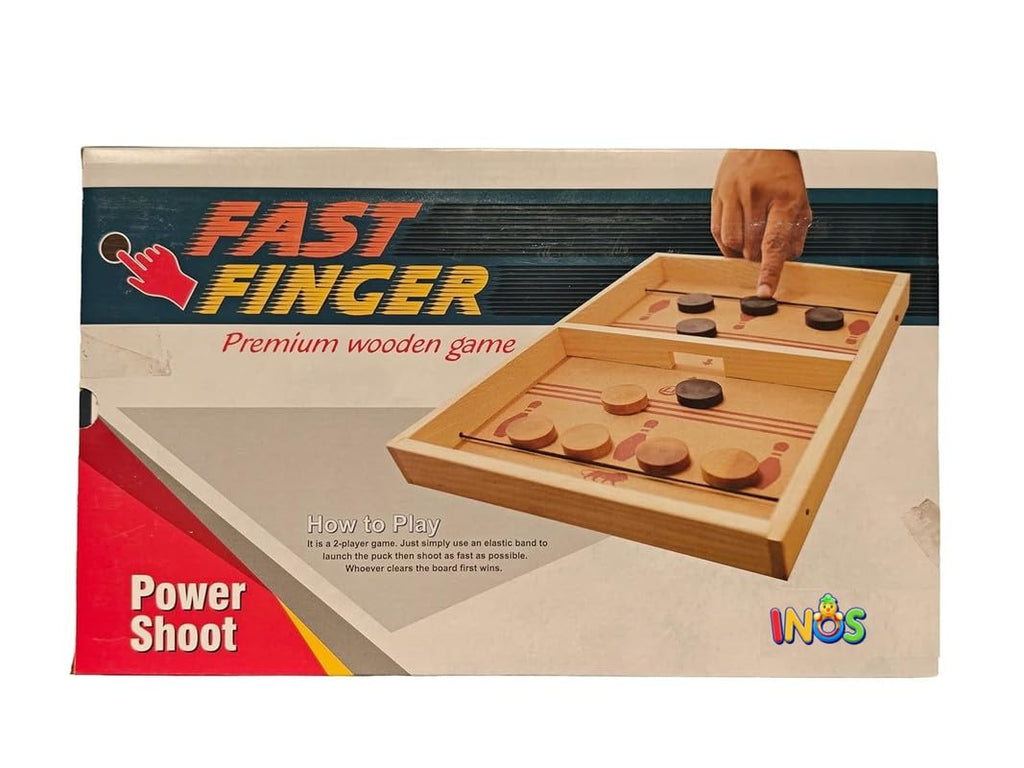 INOS Fast Finger Premium Wooden Power Shoot Board Game, 2-Player Family Game, Double-Sided
