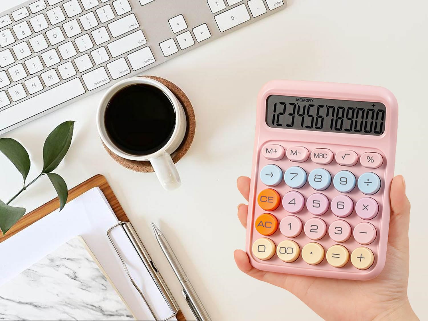 Mechanical Calculator, Cute Pink Calculators Desktop, 12 Digit Desk Calculators with Large LCD Display Big Button for Office Home and School (Pink)