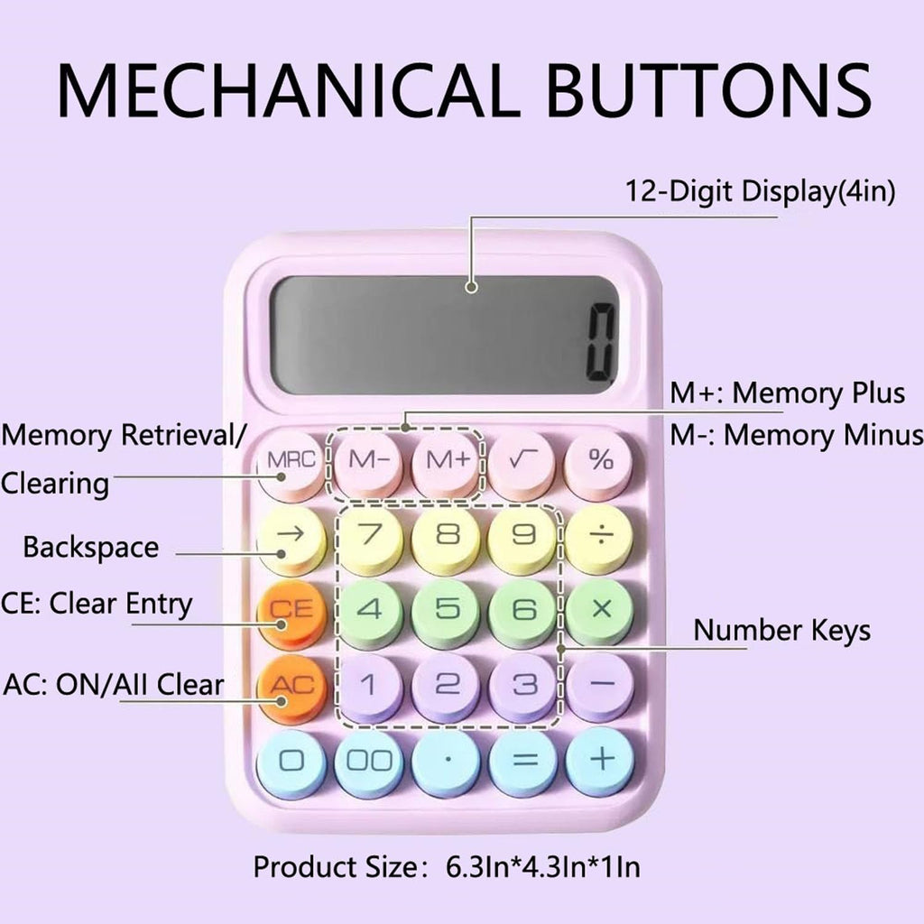 Mechanical Calculator, Cute Pink Calculators Desktop, 12 Digit Desk Calculators with Large LCD Display Big Button for Office Home and School (Pink)