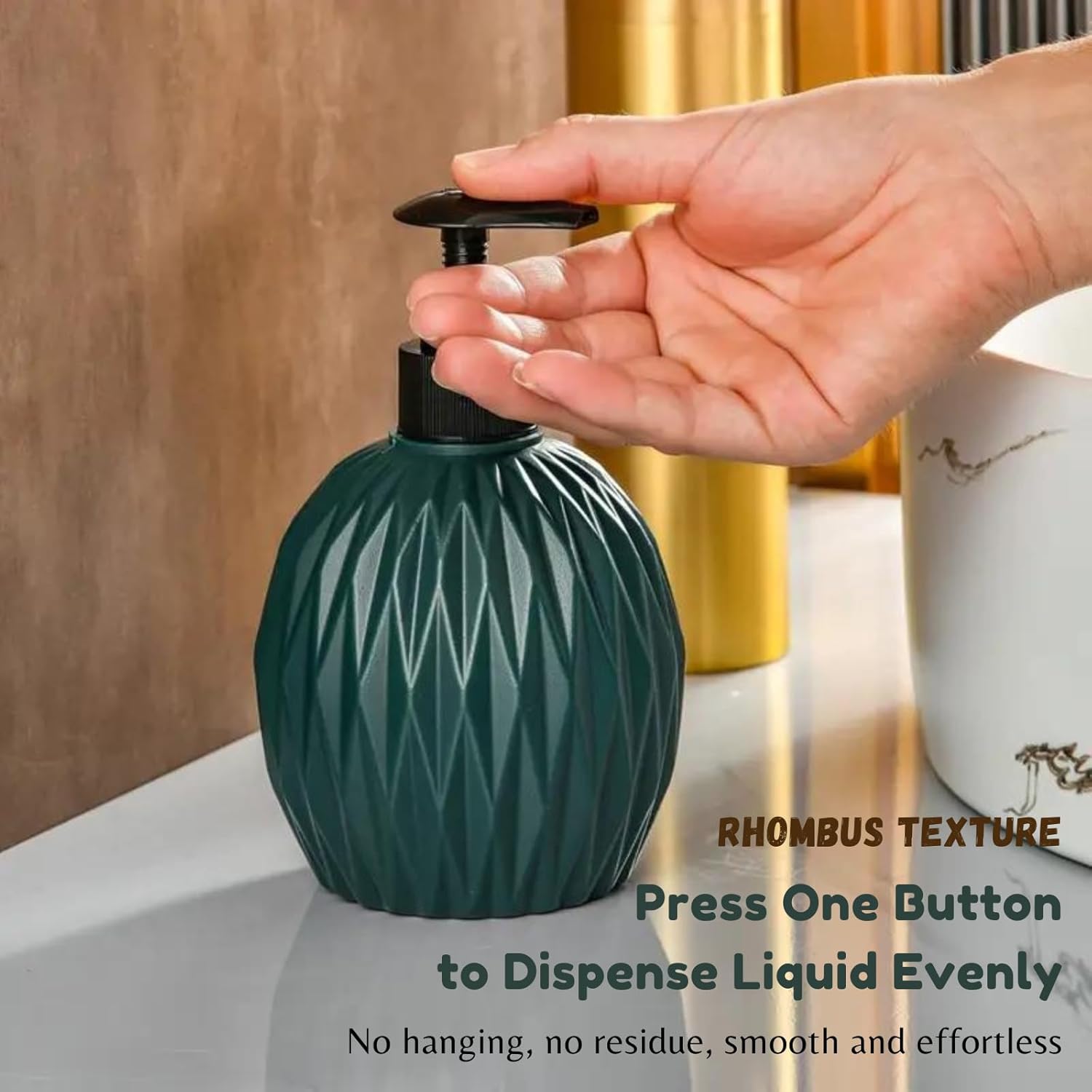 Glowick Bathroom Hand Wash Liquid Dispenser 400ml ABS Plastic Finish Round Bottle with Pump - Refillable Shampoo, Conditioner and Liquid Cylinder - 400ml
