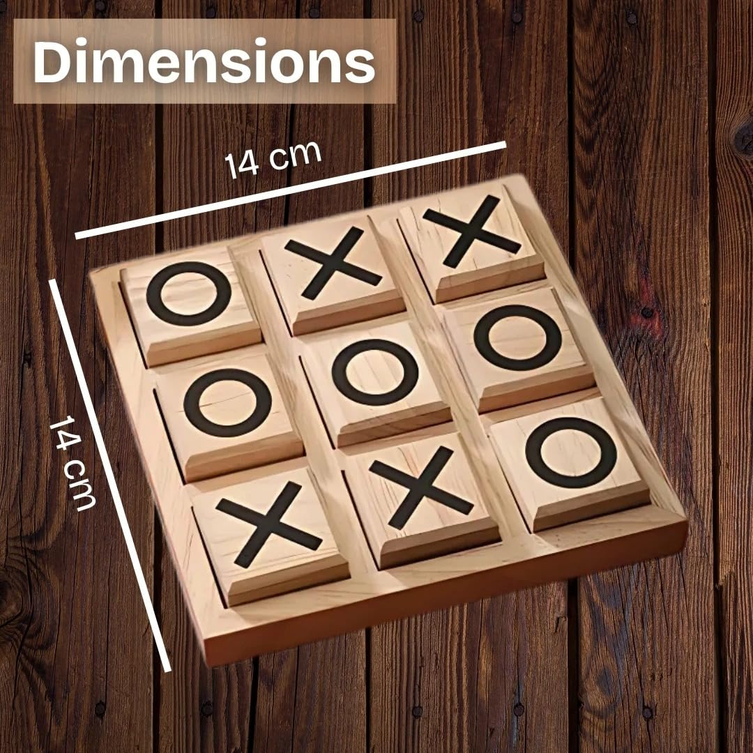 LEEMO Toys Wooden Tic Tac Toe Board Game, Mini 2-Player Strategy Game, Natural Wood Construction, Classic Family Entertainment