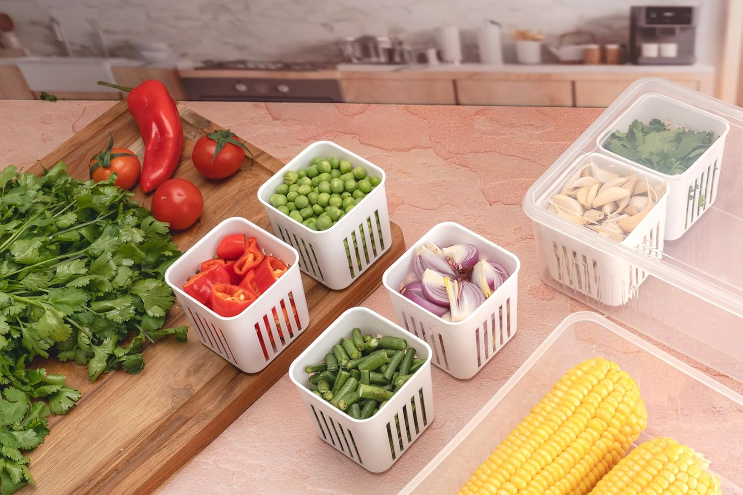 Fridge Organizer Storage Box with 6 Compartment - Plastic Storage Box for Vegetables, Fruits, Herbs & Meal Prep - Ideal for Home & Kitchen, Office & BPA-Free Food Storage Organizer (Pack of 1)